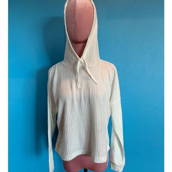 NWT ROXY SOFT Ribbed Fleece Pullover Hoodie Top Lightweight XS Oversized - Picture 1 of 9